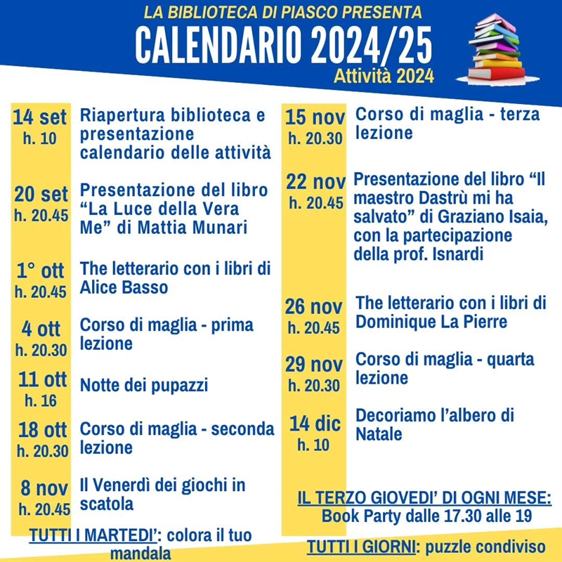 Nuovo Orario e Calendario Eventi Biblioteca