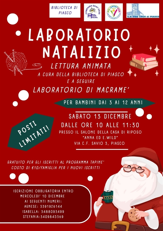 Laboratorio natalizio per bambini a Piasco