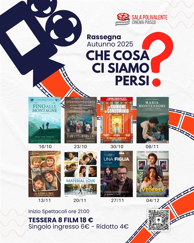 Cinema Piasco: al via la nuova rassegna autunnale con 8 film d’autore